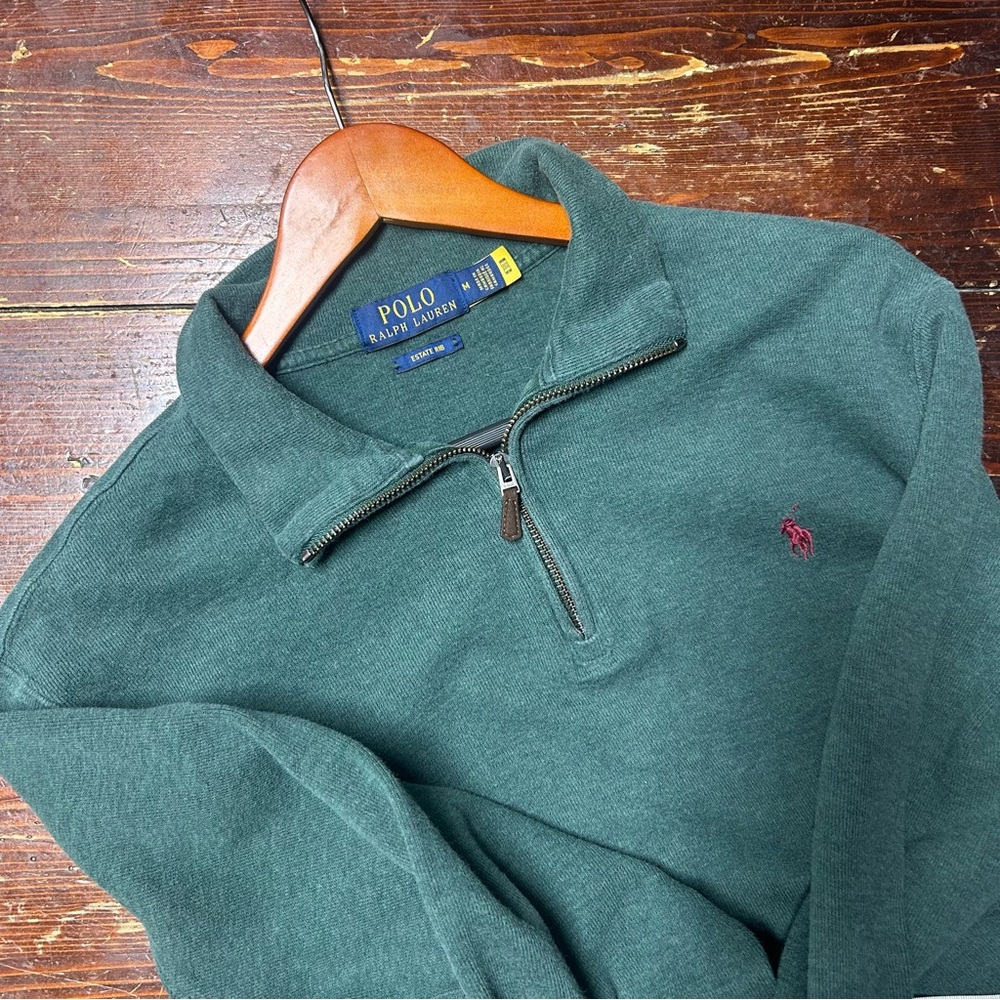 Polo Ralph Lauren Estate Rib quarter-zip green sweater men's medium